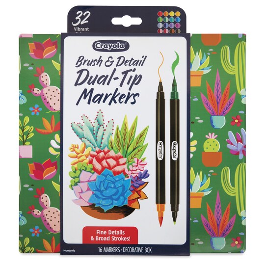 Crayola Brush and Detail Dual Ended Markers - Assorted Colors, Set of 16